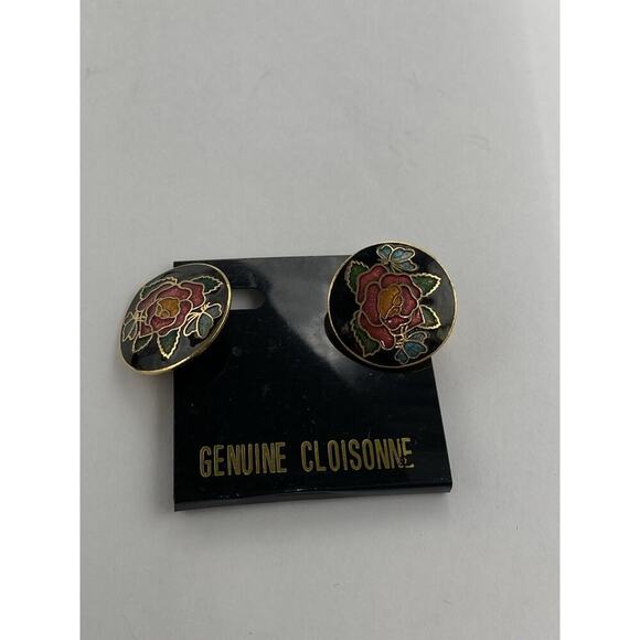 Cloisonné Earrings Clips Clip Ons Gold Tone on the card - Picture 10 of 10